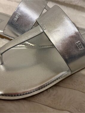 DKNY Metallic Silver Thong Sandals